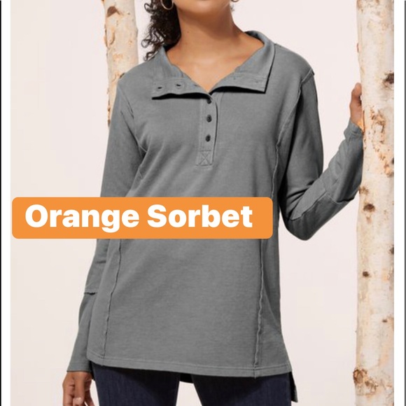 Orange creamsicle Jersey Top Soft Surroundings 1X distressed Look - Picture 2 of 7